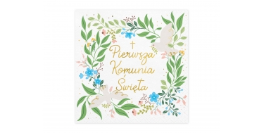 SERWETKI PAPIEROWE JEDNORAZOWE ZE WZOREM "PIERWSZA KOMUNIA ŚWIĘTA" 1opak./20szt.