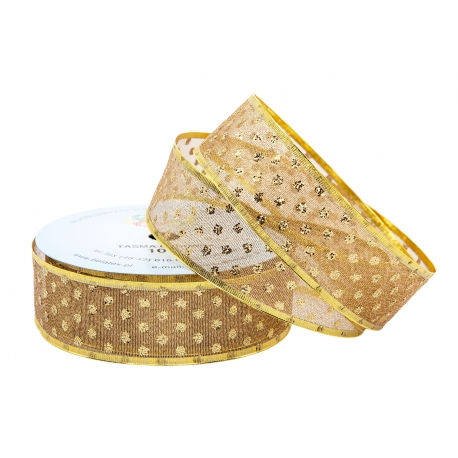 WSTĄŻKA MATERIAŁOWA Z DRUCIKIEM "BROKATOWE KROPKI" 4cm/10m