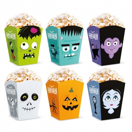 PUDEŁKA NA POPCORN "HALLOWEEN MONSTERS" 1opak./6szt.