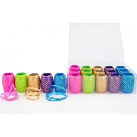 POLYBAND MIT GOLDENEN STREIFEN "EIKNÄUEL - MIX FARBEN" 0,5cm/20m