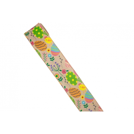 WSTĄŻKA MATERIAŁOWA Z DRUCIKIEM ZE WZOREM "PISANKI" 6,3cm/5yd