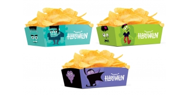PUDEŁKA NA CHIPSY / PRZEKĄSKI "HALLOWEEN MONSTERS" 15cm/10cm/7cm 1opak./3szt.
