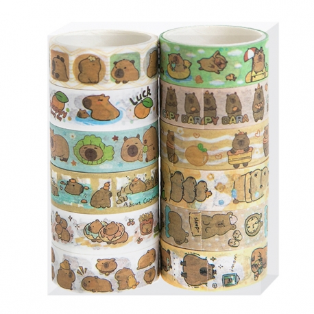 TAŚMA DEKORACYJNA WASHI TAPE "KAPIBARY" 1,5cm/2m 1opak./12szt.