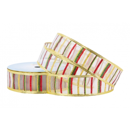 GEWEBTES METALLISCHES BAND MIT DRAHTKANTE "STREIFEN QUER" 4cm/10m