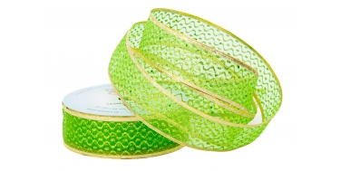 WSTĄŻKA MATERIAŁOWA Z DRUCIKIEM  Z BROKATEM "FALE" 4cm/10m