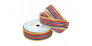 WSTĄŻKA TKANA METALICZNA "KOLOROWE PASKI" 4cm/10m