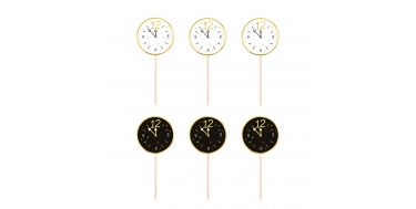 DEKORACJE DO MUFFINEK TOPPERY "HAPPY NEW YEAR - ZEGAR" 1opak./6szt.