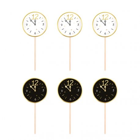 DEKORACJE DO MUFFINEK TOPPERY "HAPPY NEW YEAR - ZEGAR" 1opak./6szt.