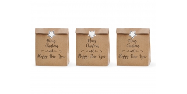 TOREBKI PAPIEROWE NA PREZENTY "MERRY CHRISTMAS AND HAPPY NEW YEAR" 25cm/11cm/27cm 1opak./3szt.