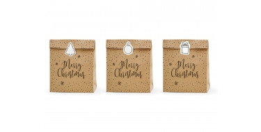 TOREBKI PAPIEROWE NA PREZENTY "MERRY CHRISTMAS" 25cm/11cm/27cm 1opak./3szt.