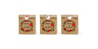 TOREBKI PAPIEROWE NA PREZENTY "MERRY LITTLE CHRISTMAS" 25cm/11cm/27cm 1opak./3szt.