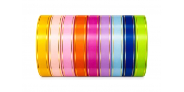 ZESTAW WSTĄŻEK PP Z 2 ZŁOTYMI PASKAMI 2cm/50yd - 9 SZTUK