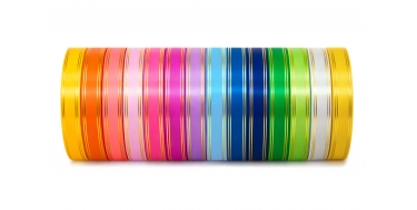 ZESTAW WSTĄŻEK PP Z 4 ZŁOTYMI PASKAMI 2cm/50yd - 14 SZTUK