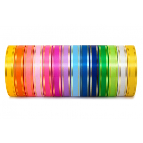 ZESTAW WSTĄŻEK PP Z 4 ZŁOTYMI PASKAMI 2cm/50yd - 14 SZTUK