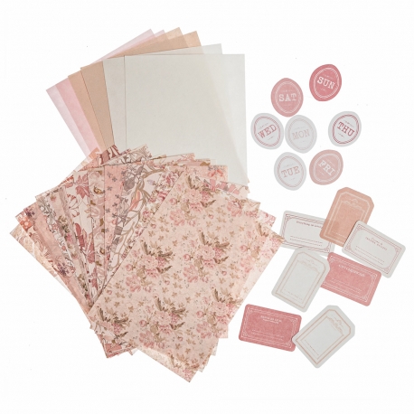 ZESTAW PAPIERÓW VINTAGE Z NAKLEJKAMI "FLORAL MIST" 14,8cm/10,5cm 1opak./40szt.