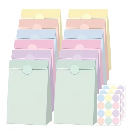 TOREBKI PAPIEROWE PASTELOWE Z NAKLEJKAMI 1opak./12szt.