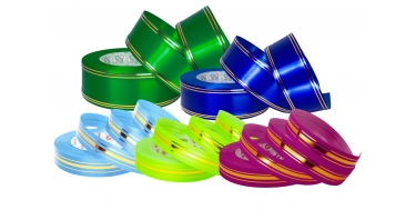 ZESTAW WSTĄŻEK PP ZE ZŁOTYMI PASKAMI 3cm, 4cm, 5cm/50yd - 5 SZTUK
