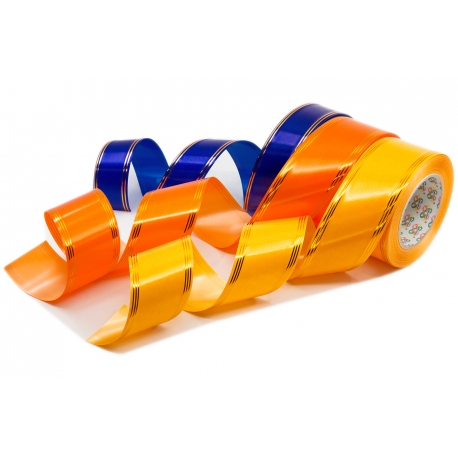 ZESTAW WSTĄŻEK PP ZE ZŁOTYMI PASKAMI 4cm, 6cm/50yd - 3 SZTUKI