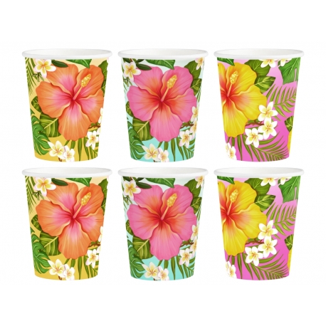 KUBECZKI PAPIEROWE "TROPIKALNE KWIATY - ALOHA" 270ml 1opak./6szt.