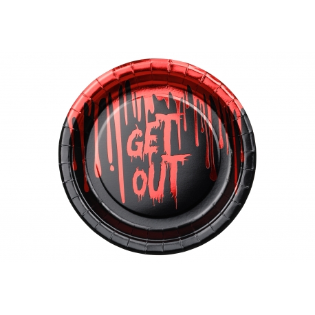 TALERZYKI PAPIEROWE OKRĄGŁE "GET OUT" 18cm 1opak./6szt.