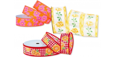 ZESTAW WSTĄŻEK Z DRUCIKIEM "KWIATOWE TRIO" 4-6cm/10m - 3 SZTUKI