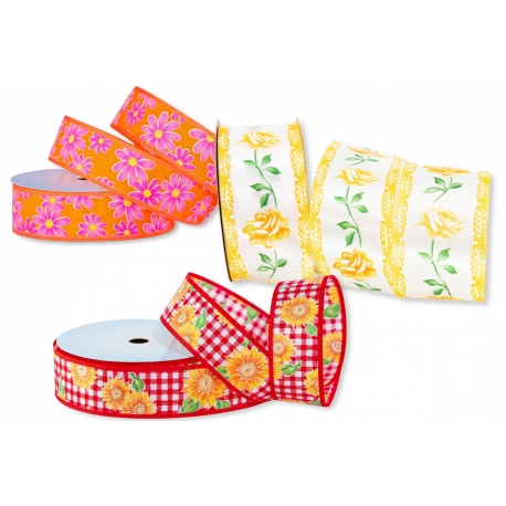 ZESTAW WSTĄŻEK Z DRUCIKIEM "KWIATOWE TRIO" 4-6cm/10m - 3 SZTUKI