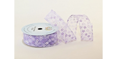 WIRED EDGE PRINTED FABRIC RIBBON WITH "SMALL OXEYE DAISY" PATTERN