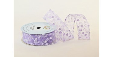 WIRED EDGE PRINTED FABRIC RIBBON WITH "SMALL OXEYE DAISY" PATTERN 4cm/10m