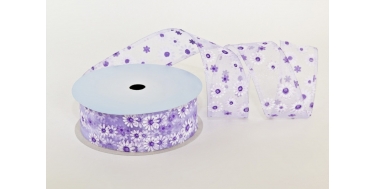 WIRED EDGE PRINTED FABRIC RIBBON WITH "BIG OXEYE DAISY" PATTERN