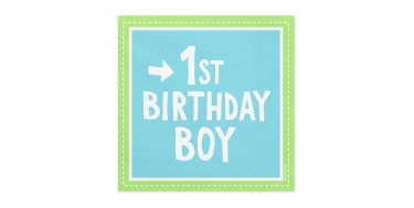 SERWETKI PAPIEROWE JEDNORAZOWE ZE WZOREM "1ST BIRTHDAY BOY" 33cm/33cm 1opak./20szt.