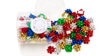 "MINI / SMALL / BIG STAR BOWS - MIX OF COLOURS" - PP METALLIC RIBBON