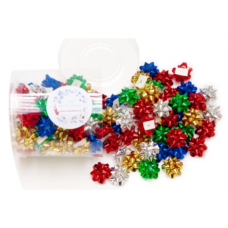 "MINI / SMALL / BIG STAR BOWS - MIX OF COLOURS" - PP METALLIC RIBBON