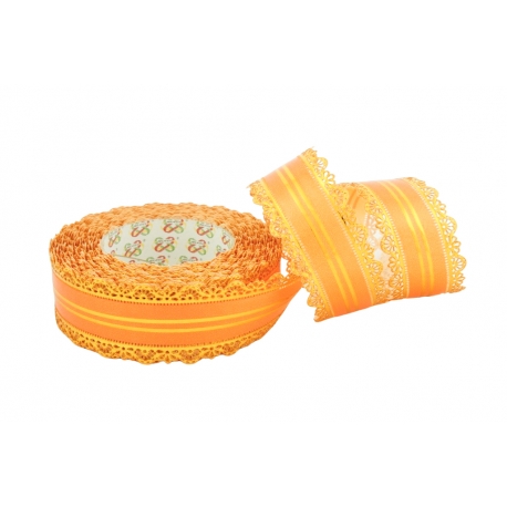 PP RIBBON "LACE" WITH 2 GOLDEN STRIPES 3cm, 4cm, 5cm, 6cm/25yd