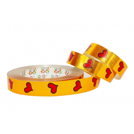 WSTĄŻKA PP METALICZNA DRUKOWANA ZE WZOREM "SERCE" 2cm, 3cm/50yd