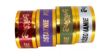 PP FUNERAL RIBBON WITH INSCRIPTION "OSTATNIE POZEGNANIE" WITH GOLDEN STRIPES - PATTERN 2 6cm/50yd