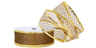 WIRED EDGE RIBBON - METALLIC DECO MESH (NET) WITH "HONEYCOMB" PATTERN WITH GLITTER 4cm/10m