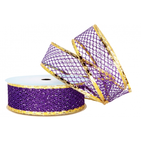 WIRED EDGE RIBBON - METALLIC DECO MESH (NET) WITH "HONEYCOMB" PATTERN WITH GLITTER 4cm/10m