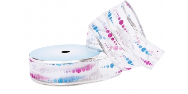WIRED EDGE FABRIC RIBBON WITH "GLITTER DOTS" PATTERN 4cm/10m