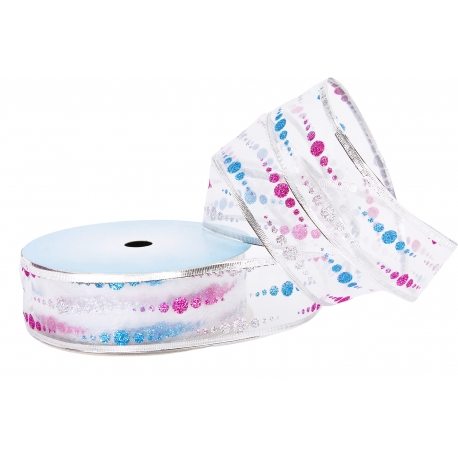 STOFFBAND MIT DRAHTKANTE "GLITZER DOTS" 4cm/10m