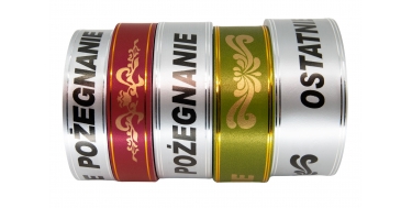 PP FUNERAL RIBBON WITH INSCRIPTION "OSTATNIE POZEGNANIE" WITH GOLDEN STRIPES - PATTERN 2 3cm, 4cm, 6cm/50yd