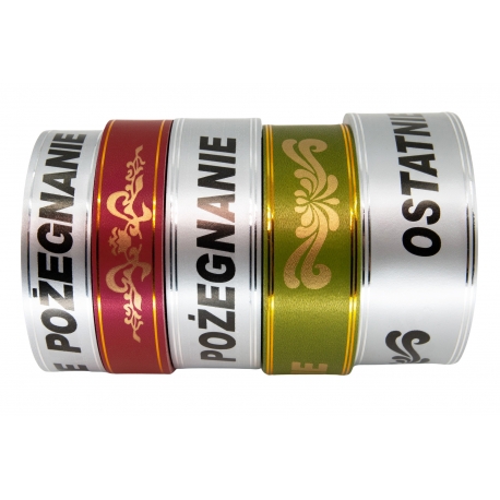 PP TRAUERBAND MIT DER AUFSCHRIFT "OSTATNIE POZEGNANIE" MIT GOLDENEN STREIFEN - MUSTER 2 3cm, 4cm, 6cm/50yd
