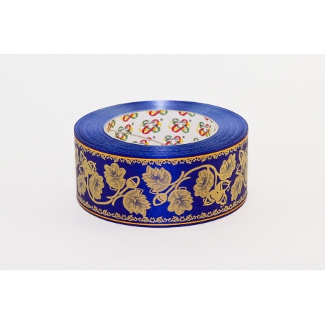 WSTĄŻKA PP POGRZEBOWA ZE WZOREM "ŻOŁĘDZIE" ZE ZŁOTYMI PASKAMI 5cm/50yd